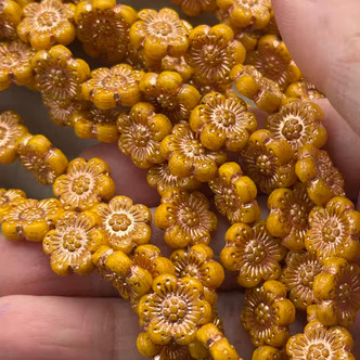 14mm 6 Petal Flower Beads Czech Glass Copper Dandelion 12Pcs Per Strand