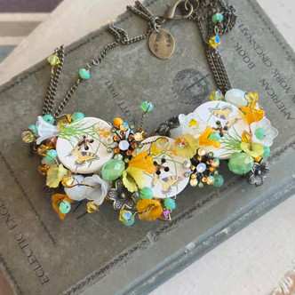 Swallowtail Butterfly Button Collage Necklace Woven Wire Chain Artisan Made Per Pc