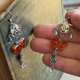 Amber Butterfly Dangle Earrings Artisan Made in the USA Per Pair