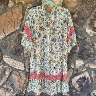 Bohemian Floral Embroidered Kimono Ruffled Sleeves Gigio USA