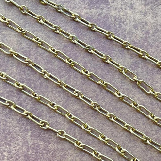 6x3mm Oval Cable Solid Brass Chain Soldered Raw Bali Brass Per Ft