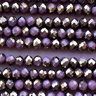 Purple Pansy Gunmetal 4x3mm Faceted Rondelle Chinese Crystal Glass Beads Per Strand