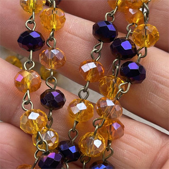 Winnifred Halloween Beaded Rosary Chain 8mm Crystal Rondelle Antique Brass Plated Per Foot