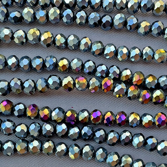Gunmetal Nebula 4x3mm Faceted Rondelle Chinese Crystal Glass Beads Per Strand