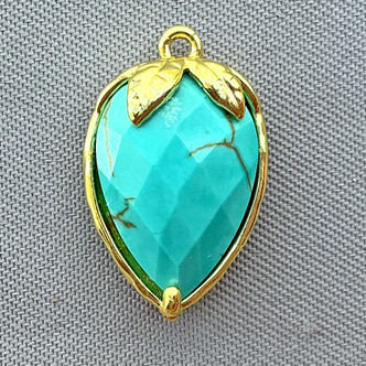 Natural Turquoise Strawberry Charms 18x11mm Gold Rack Plated Brass Q2 Per Pkg