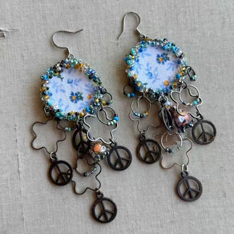 Blue Hippie Bohemia Dangles Earrings Coins Artisan Made in the USA Per Pair