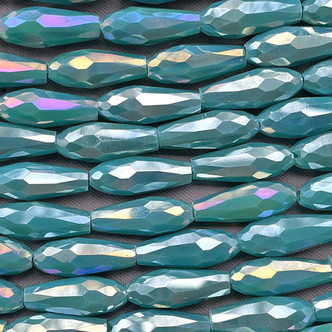 Opaque Indicolite AB Faceted Teardrop Crystal Chinese Glass 15x6mm Beads Per Strand