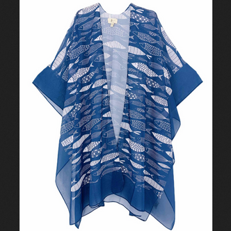 Navy Blue Fish Sardines Shawl Short Kimono Shawl JC Sunny One Size