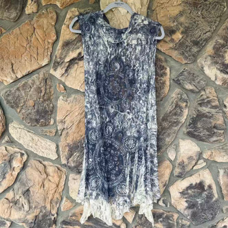 Deflt Blue Ivory Embroidered Lace Mesh Kimono Vest Origami