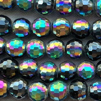 Jet Peacock 6mm Faceted Round Disco Ball Chinese Crystal Glass Beads Per Strand