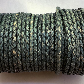 Vintage Aqua Green 3mm Dyed Braided Suede Leather Jewelry Cord per Foot