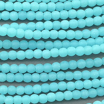 Frosted Sky Blue 3mm Round Ball Sea Glass Beads per Strand