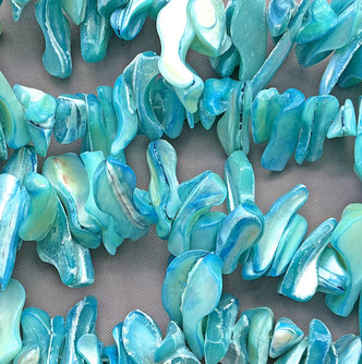 Aqua Dagger Nugget 14-40mm Dyed Shell Beads Per Strand