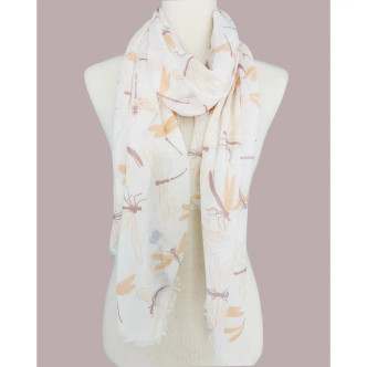 Dragonfly Scarf Shawl Coral White JC Sunny One Size