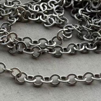 6.5mm Flat Round Chain Soldered Antique Silver Plated Per Foot