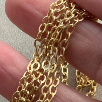 4x3mm Oval Cable Chain Soldered Satin Hamilton Gold Plated Per Foot
