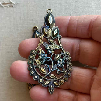72x36mm Boho Patina Filigree Pendant Elegance Antique Brass Per Pair
