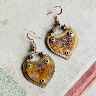 Textured Shield Metal Worked Earrings Artisan Made in the USA Per Pair