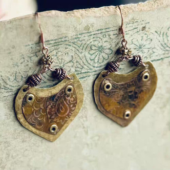 Textured Shield Metal Worked Earrings Artisan Made in the USA Per Pair
