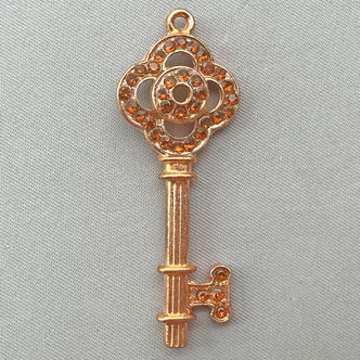 Topaz Crystal Key Pendants 48x18mm Rose Copper Plated Alloy Q3 Per Pkg