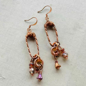Tribal Hand Forged Copper Metal Worked Earrings Artisan Made in the USA Per Pair