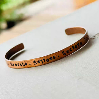 Breathe Believe Receive Stamped Metal Thinny Cuff Bracelet Solid Copper Artisan Made Per Pc