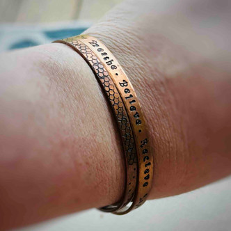 Breathe Believe Receive Stamped Metal Thinny Cuff Bracelet Solid Copper Artisan Made Per Pc