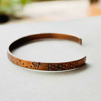 Honey Bee Hive Stamped Metal Thinny Cuff Bracelet Solid Copper Artisan Made Per Pc