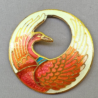 Alabaster Phoenix Cloisonne Enamel Concave Donut Pendants 35mm Gold Plated Alloy Q2 Per Pkg
