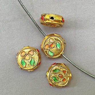 Gold Trillium Flower Cloisonne Enamel Coin Beads 12mm Gold Plated Alloy Q6 Per Pkg