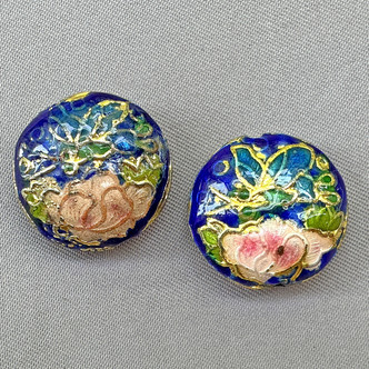 Cobalt Peony Flower Cloisonne Enamel Coin Beads 18mm Gold Plated Alloy Q4 Per Pkg