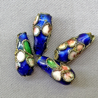 Cobalt Flower Blossom Cloisonne Enamel Teardrop Beads 12x6mm Gold Plated Alloy Q6 Per Pkg
