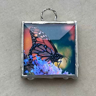 Monarch Butterflies Without Change Pendant Artisan Soldered Tinwork 50x40mm Per Pc