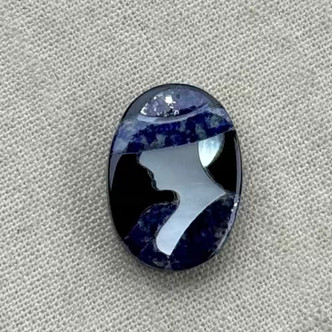 14x10mm Left Facing Lady with Hat Cameo Cabochon Lapis MOP Onyx Per Pc