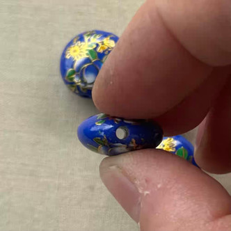 16mm Cobalt Peony Puffy Coin Painted Acrylic Beads Faux Cloisonne Q4 Per Pkg