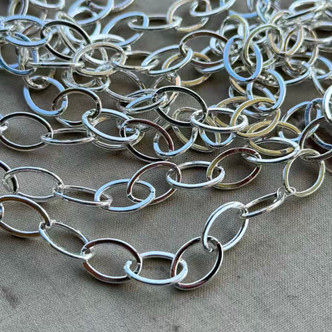 12x8mm Flat Oval Chain Soldered Shiny Silver Plated Brass Per Foot