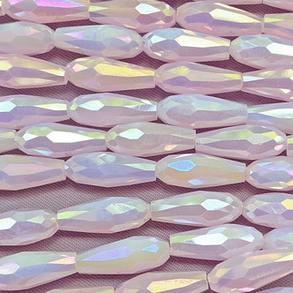 Tickled Pink AB Faceted Teardrop Crystal Chinese Glass 15x6mm Beads Per Strand