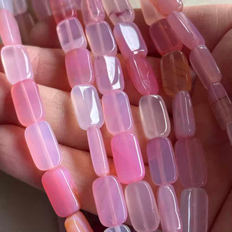 14x8mm Pink Banded Agate Smooth Rectangle Semi Precious Stone Beads Per Strand