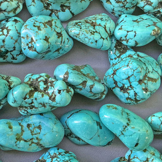 Dyed Turquoise Magnesite 30-20mm Nugget Semi-Precious Stone Beads Per Strand