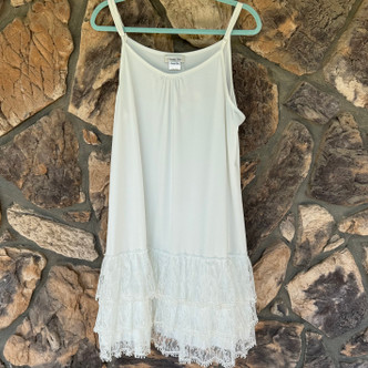 White Lace Ruffle Long Tank Top Roomy Sleeveless Undershirt Paisley Vine 1XL