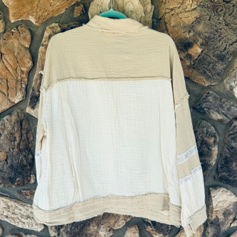 Cream Oatmeal Oversized Shacket Button Down Light Jacket POL