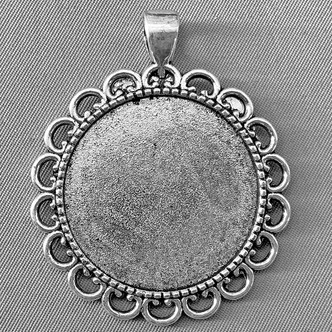 Boho Round Cabochon Memory Tray Pendants 48.5x40mm Antique Silver Plated Alloy Q4 Per Pkg