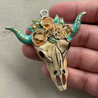Laramie Boho Steer Skull Pendant Artisan Cow Longhorn Flower Crown Per Pc