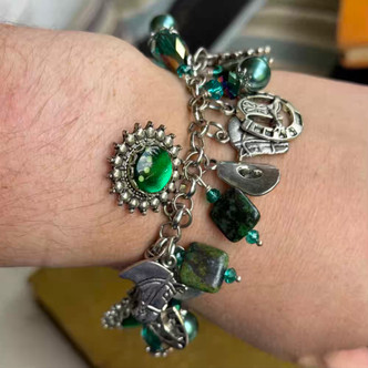Emerald Cowgirl Charm Bracelet Mixed Media Silver Artisan Made in the USA