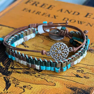 Nevada TOHO Stacker Bracelet Knotted Leather Artisan Made Per Pc