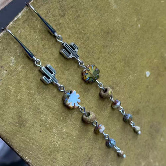 Cactus Rose Dangle Drop Earrings Artisan Made in the USA Per Pair