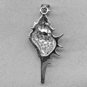 Micro Pave CZ Venus Comb Conch Shell Charms 37x16mm Platinum Plated Brass Q1 Per Pkg