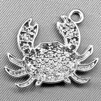 Crystal Rhinestone Crab Charms 18x22mm Platinum Plated Alloy Q10 Per Pkg