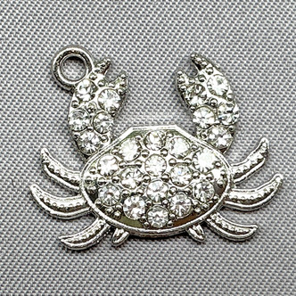 Crystal Rhinestone Crab Charms 18x22mm Platinum Plated Alloy Q10 Per Pkg