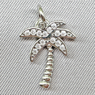 Micro Pave CZ Palm Tree Charms 18x12mm Platinum Plated Brass Q4 Per Pkg